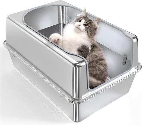 automatic litter box stainless steel|stainless steel litter box with high sides.